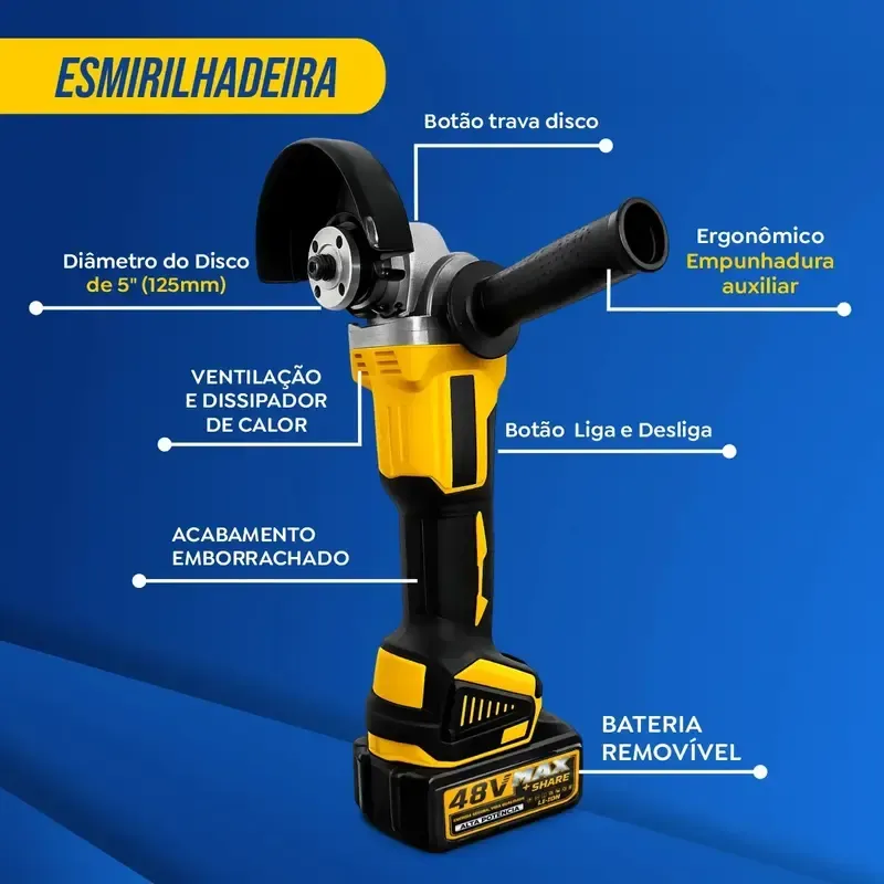 Kit Multiferramentas 4 Em 1 | 48V Sem Fio Com 2 Baterias Furadeira Parafusadeira, Martelete, Esmerilhadeira, Chave De Impacto Com Maleta Alta Potência Uso Profissional E Doméstico imagem 5